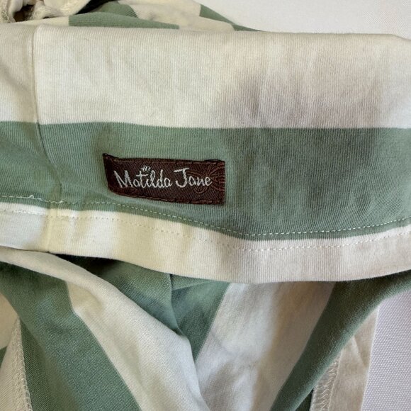 Matilda Jane Girls Striped Dress Size 6 Green/Cream Cap Sleeve Ruffle Collar - Picture 10 of 11